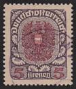ANK 318 yb 1920/21 5 Kronen Freimarkenausgabe in “Wappenzeichnung” gestempelt