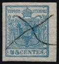 ANK LV 005 I g LOMBARDY-VENETIA, Definitive Stamp Issue 1850 45 Centesimi light blue, handmade paper, Type I