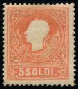 ANK LV 009 II a 5 SOLDI AUSTRIA, 1858/59 No. 9 II a *, (light) red, mint hinged