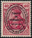 Allenstein 1920 Nicht verausgabte Marke – Germania 40 Pf rot Sonderaufdruck „TRAITÉ DE VERSAILLES“